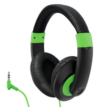 HamiltonBuhl Smart-Trek headphones with green accents, ideal for bulk school headphone packs and educational use.